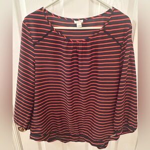 J. Crew Women's Navy and Orange Striped Blouse